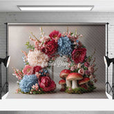 Lofaris Fairytale Mushroom and Floral Wreath Backdrop Enchanted Forest Wedding Whimsical Garden Party Photo Prop Decor
